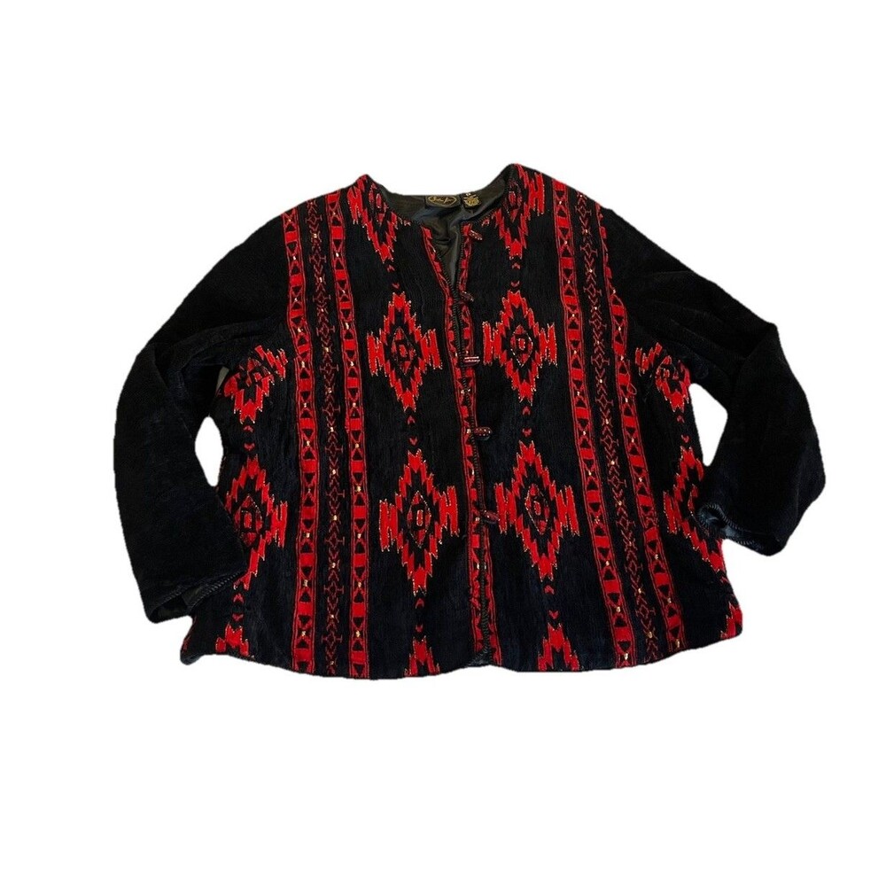Julia Kim Sweater Jacket Size 1x Boho South Western Toggle Button Aztec ARTSY